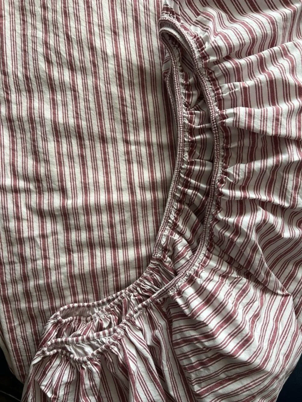 NAUTICA Twin 2 Pc Ticking Stripe Coleridge Red White Sheet Set 1-Flat 1-Fitted